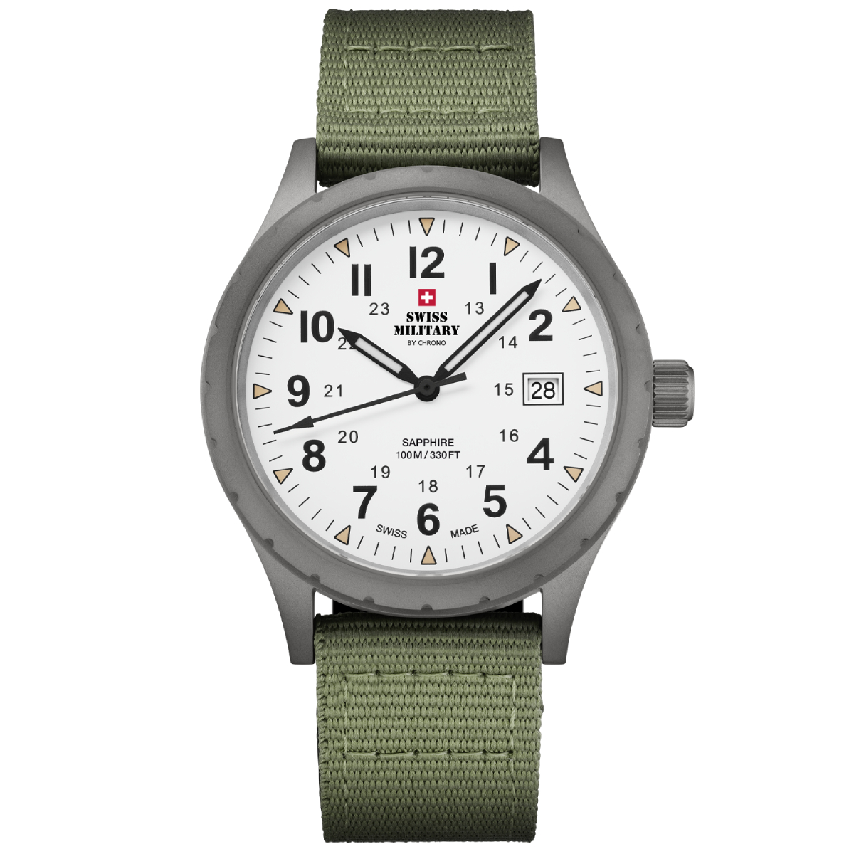 SWISS MILITARY Field Watch SM34099.04 is a Swiss Made Luxury Watch, Stainless Steel Black PVD, White Dial Sports Watch with an Accurate Quartz Movement
