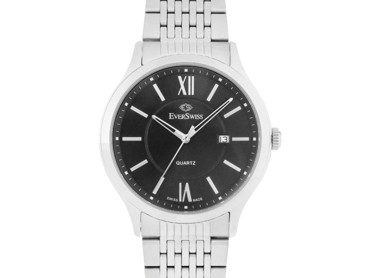 EVERSWISS Gent's Black Dial Stainless Steel Bracelet Dress Watch