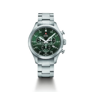 Swiss Military Gents Chronograph Watch SM34076-03 - front view Swiss Made Luxury Watch Men's Stainless Steel Watch Luxury Watches For Men Green Dial