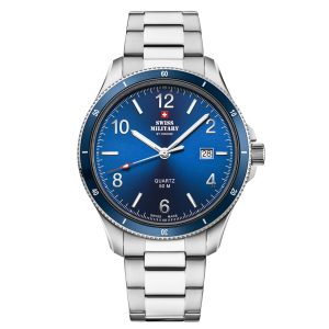 SWISS-MILITARY Sports Watch SM34096.03 Swiss Made Luxury Watch Luxury Watches For Men Men’s Stainless Steel Watch Men's Blue Dial Watches - front view