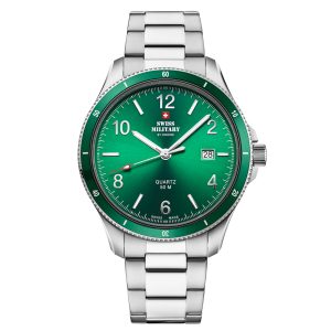 SWISS-MILITARY Sports Watch SM34096.05 Swiss Made Luxury Watch Luxury Watches For Men Men’s Stainless Steel Watch Men's Green Dial Watches - front view