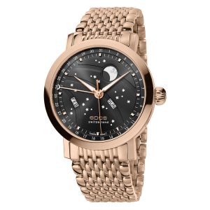 The EPOS 'Big Moon' Gents Automatic Moonphase Watch 3440.322.24.14.34 is a Swiss Made Luxury Watch, a Men's Rose Gold Watch, and a Men's Elegant Dress Watch with an Automatic Movement - front view