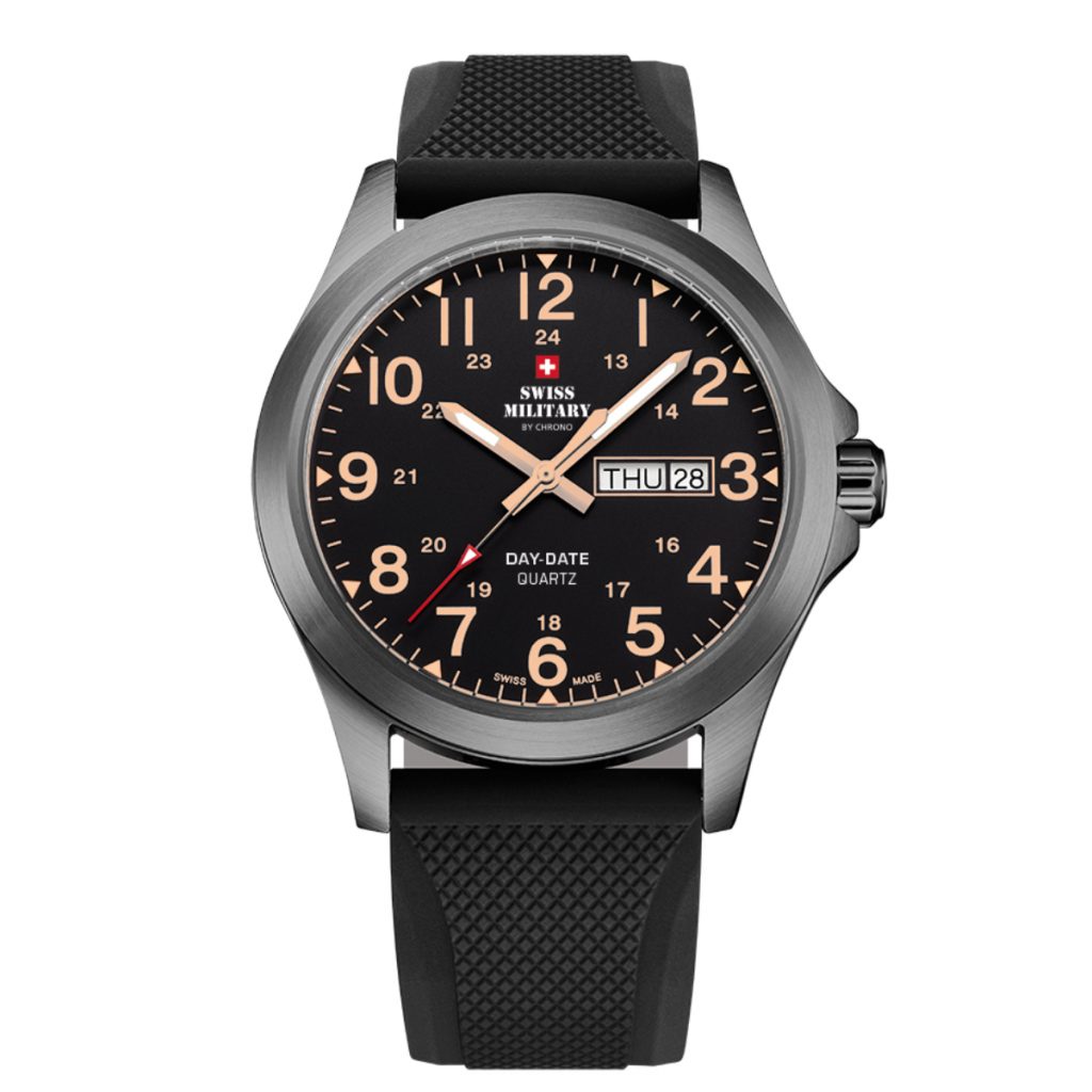 SWISS MILITARY Gent's Field Watch SMP36040.31 is a Swiss Made Luxury Watch in Stainless Steel Black PVD, a Black Dial Sports Watch with an Accurate Quartz Movement