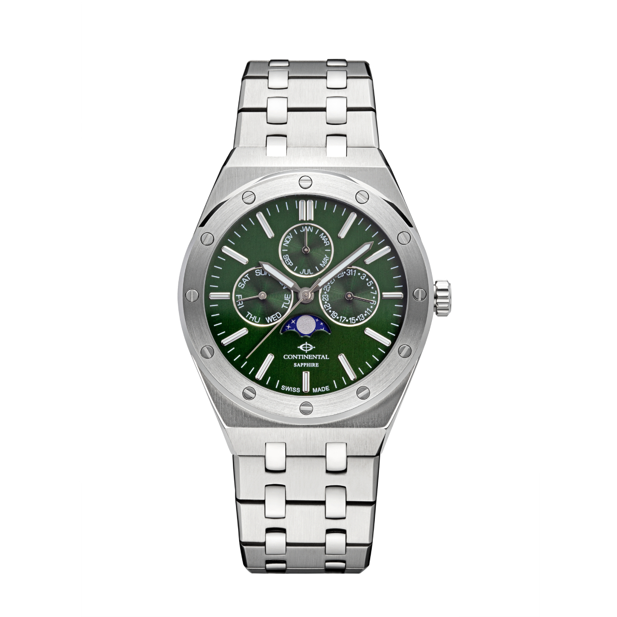 CONTINENTAL Moonphase Watch 21501.GM101950 Men's Stainless Steel Watch Swiss Made Luxury Watch Luxury Watches For Men Green dial
