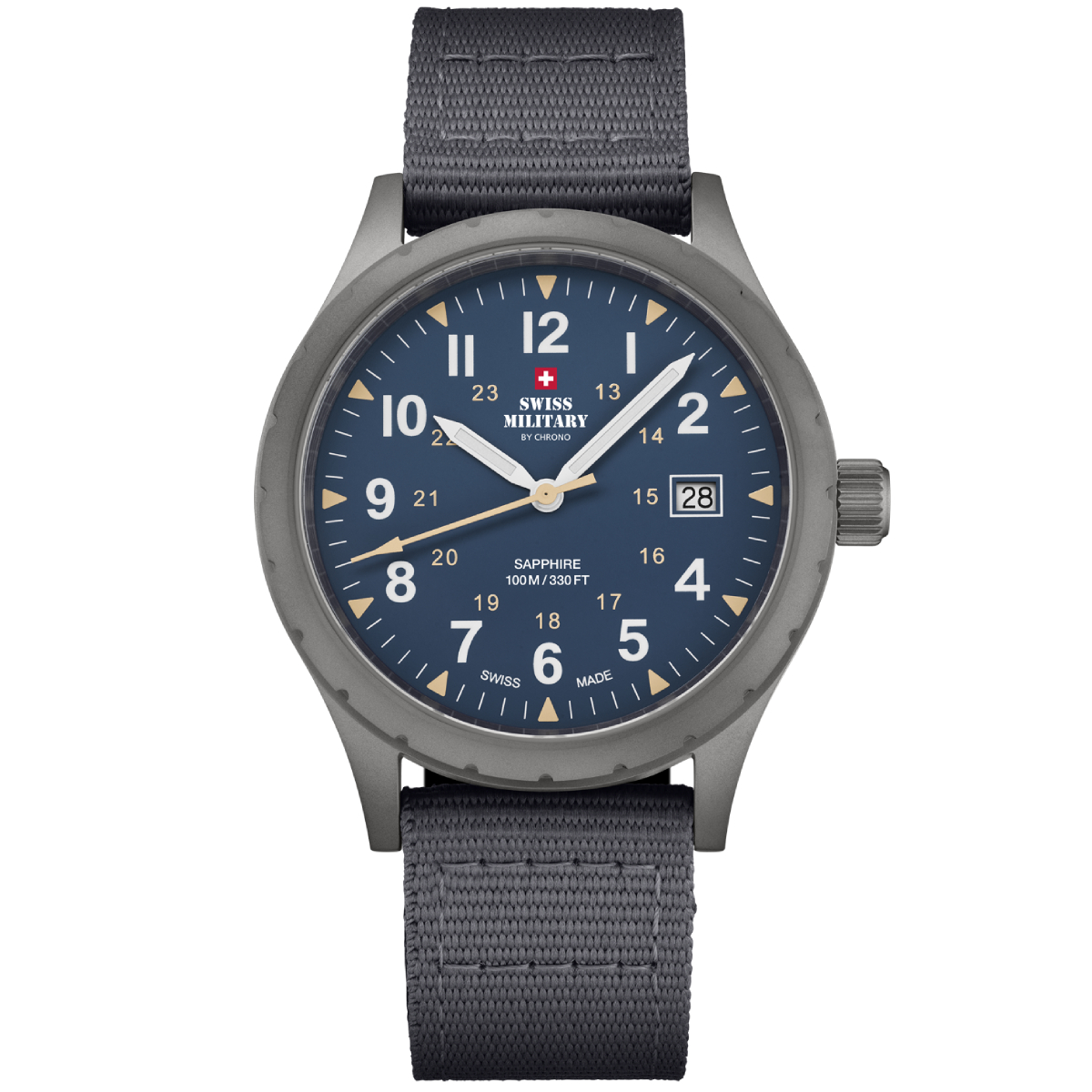 SWISS MILITARY Gents Black Dial Field Watch SM34108.06 Swiss Made Luxury Watch, Stainless Steel, Blue Dial Sports Watch with an Accurate Quartz Movement