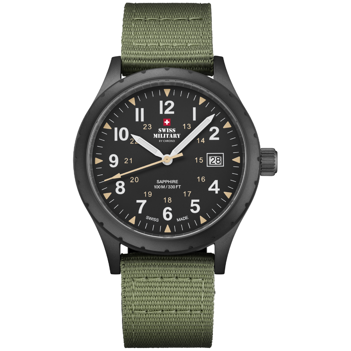 SWISS MILITARY Gents Black Dial Field Watch SM34108.06 Swiss Made Luxury Watch, Stainless Steel, Black Dial Sports Watch with an Accurate Quartz Movement