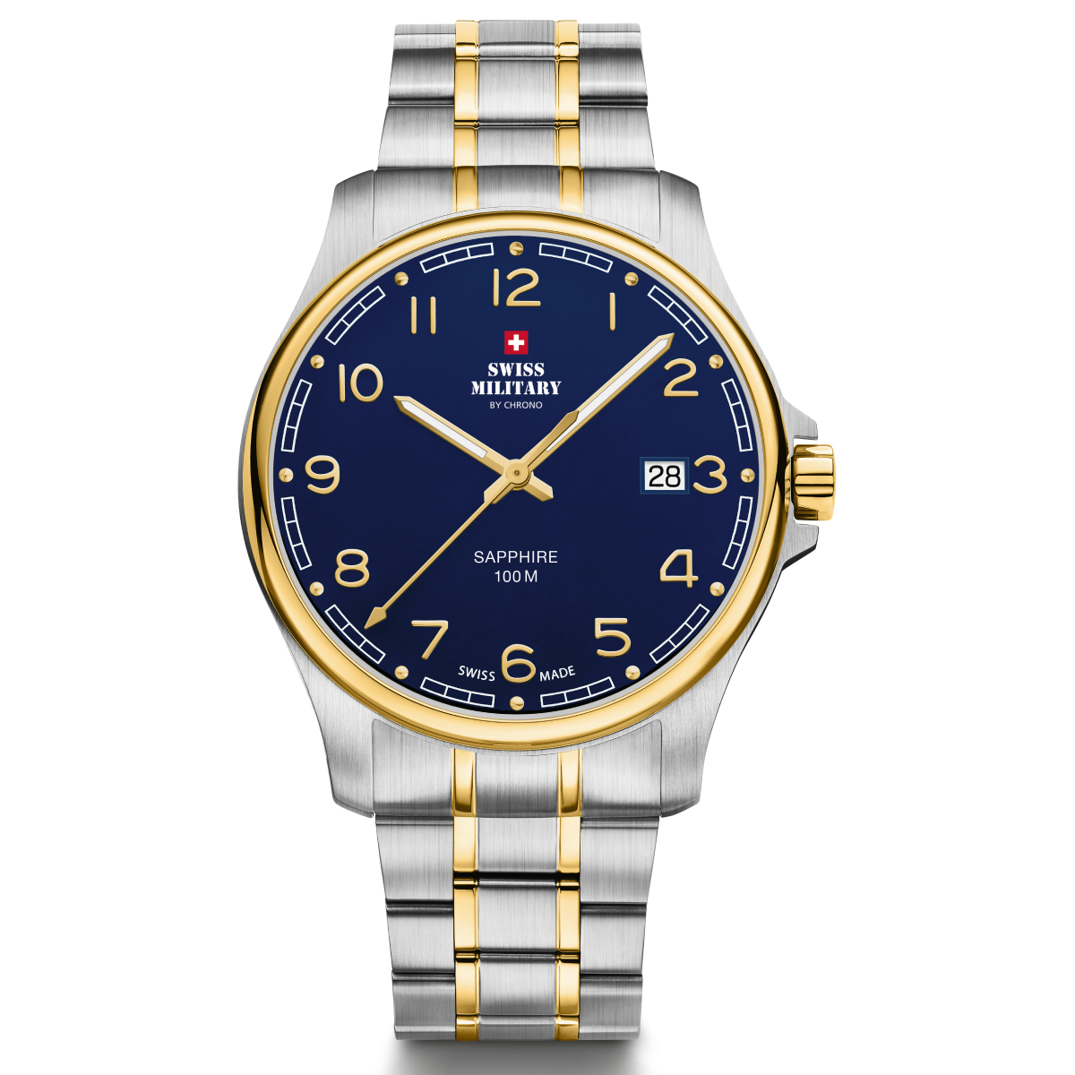 SWISS MILITARY Gent’s Blue Dial Dress Watch SM30200.21 Swiss Made Luxury Watch, Yellow Gold Fashion Watch Blue Dial Sports Watch Accurate Quartz Movement.