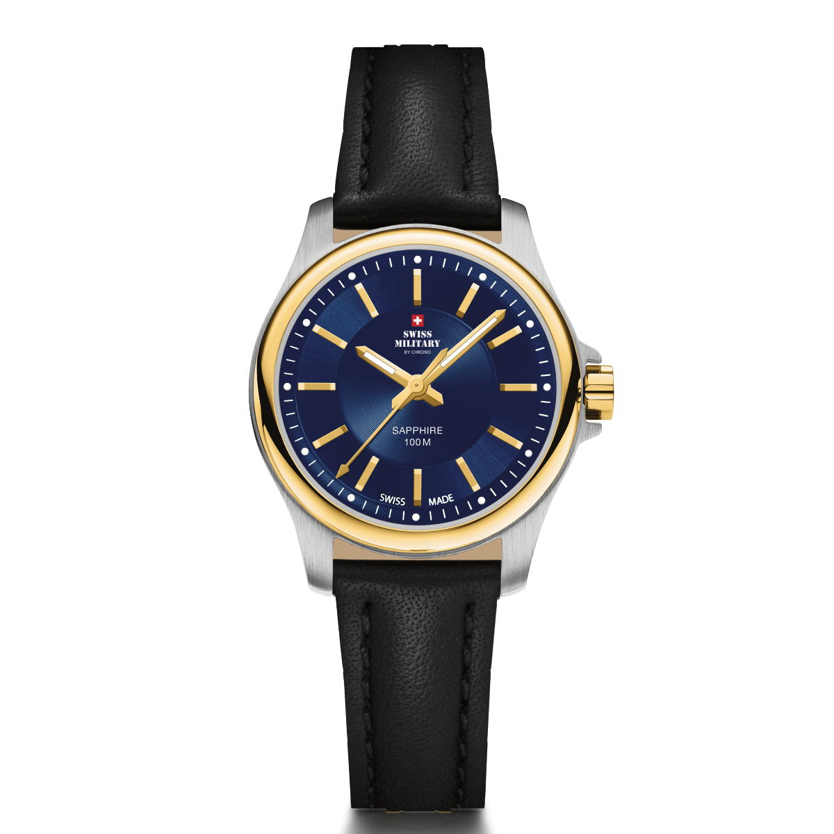 SWISS MILITARY Ladies Blue Dial Two Tone Yellow Gold Stainless Steel Bracelet Classic Dress Watch SM30201.06