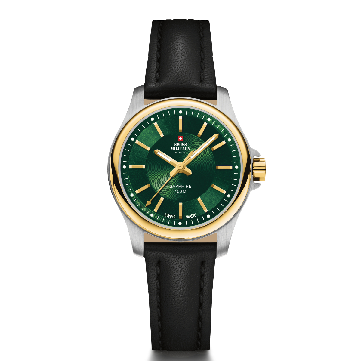 SWISS MILITARY Ladies Green Dial Two Tone Yellow Gold Stainless Steel Bracelet Classic Dress Watch SM30201.32