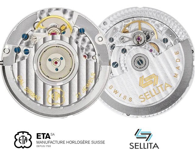 Swiss Automatic Diver movement featuring the luxury calibre diver ETA 2824 and Sellita SW200.