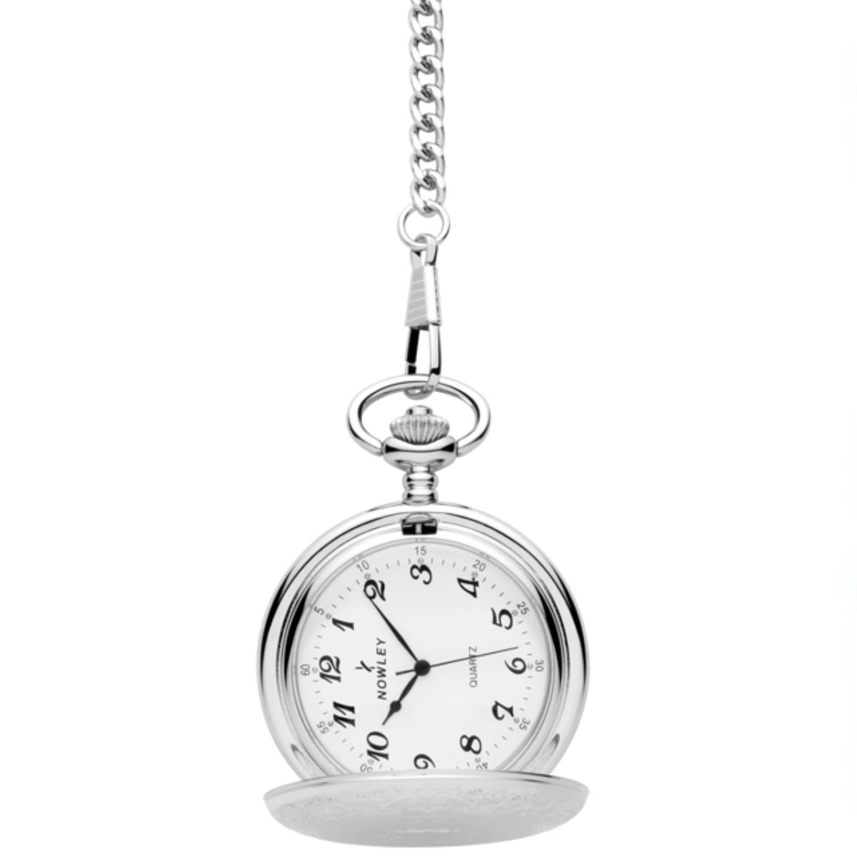 NOWLEY Vintage Gents Silver Plated Stainless Steel Pocket Watch & Chain 8.5696.0.3