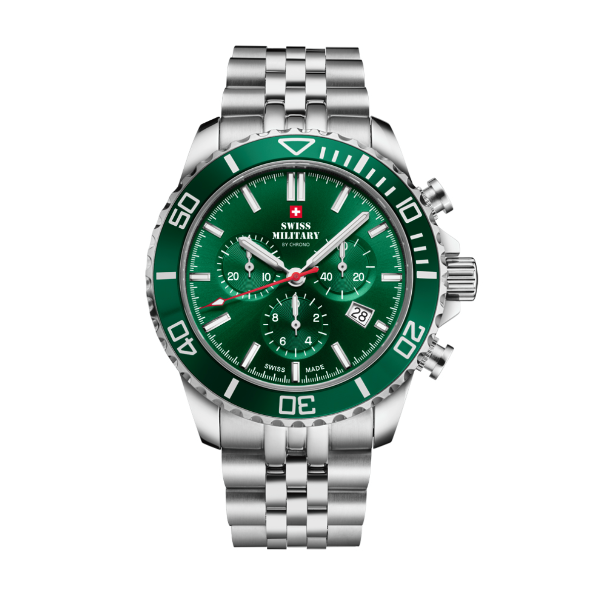 SWISS MILITARY Chronograph Watch SM34103.04 a Swiss Made Luxury Watch, Men's Stainless Steel Watch, Green Dial Sports Watch with an Accurate Quartz Movement