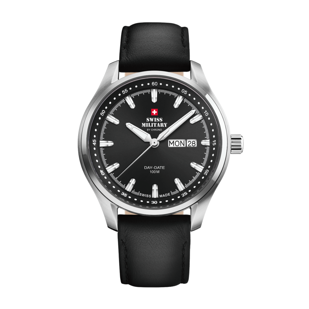 SWISS MILITARY Gent's Black Dial Black Leather Strap Dress Watch SM34116.04