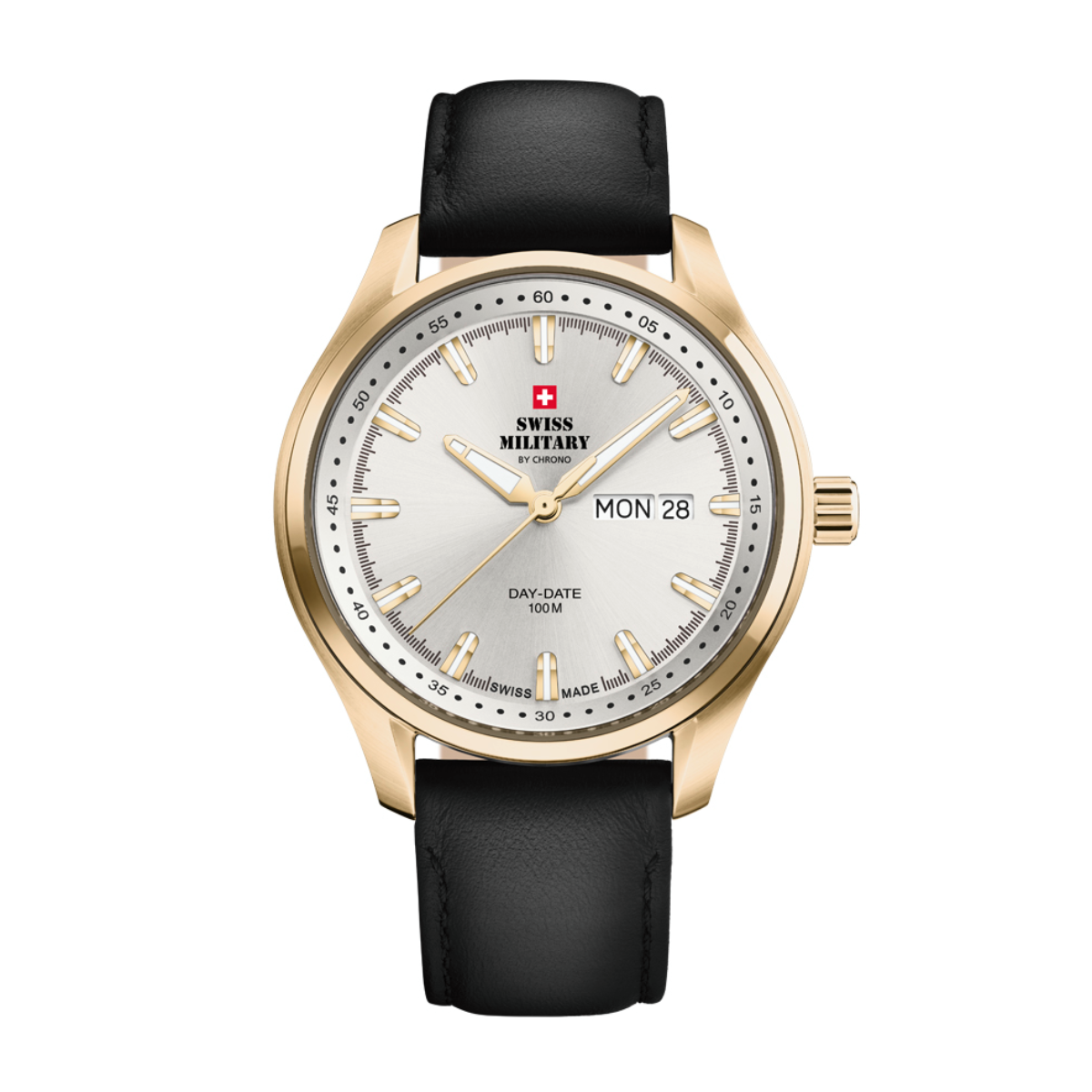 SWISS MILITARY Gent's Silver Dial Black Leather Strap Dress Watch SM34116.06