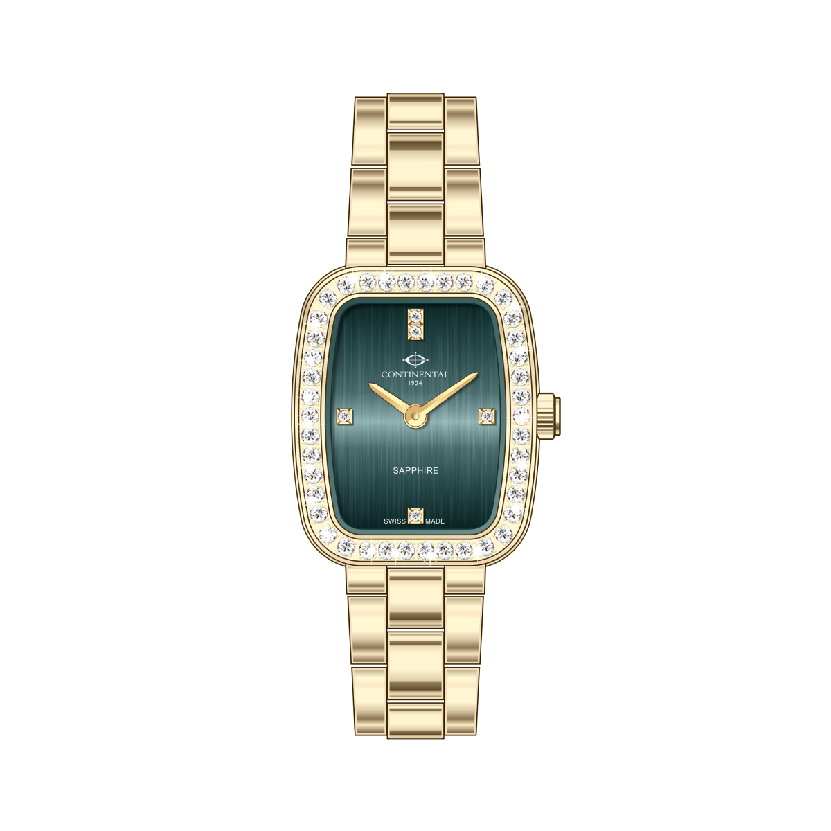 CONTINENTAL Ladies Green Dial Yellow Gold Stainless Steel Bracelet Dress Watch 26603.LT202921 Swiss Made Luxury Watch for Women Green Dial Watches