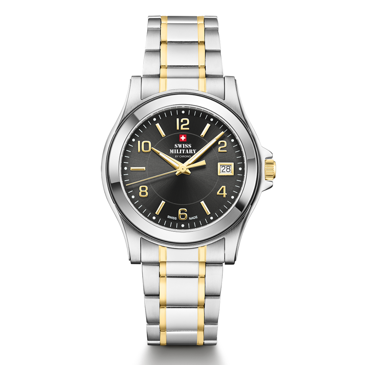 SWISS MILITARY Men's Watch SM34002.25 Swiss Made Luxury Watch, Yellow Gold Fashion Watch Black Dial Sports Watch Accurate Quartz Movement.