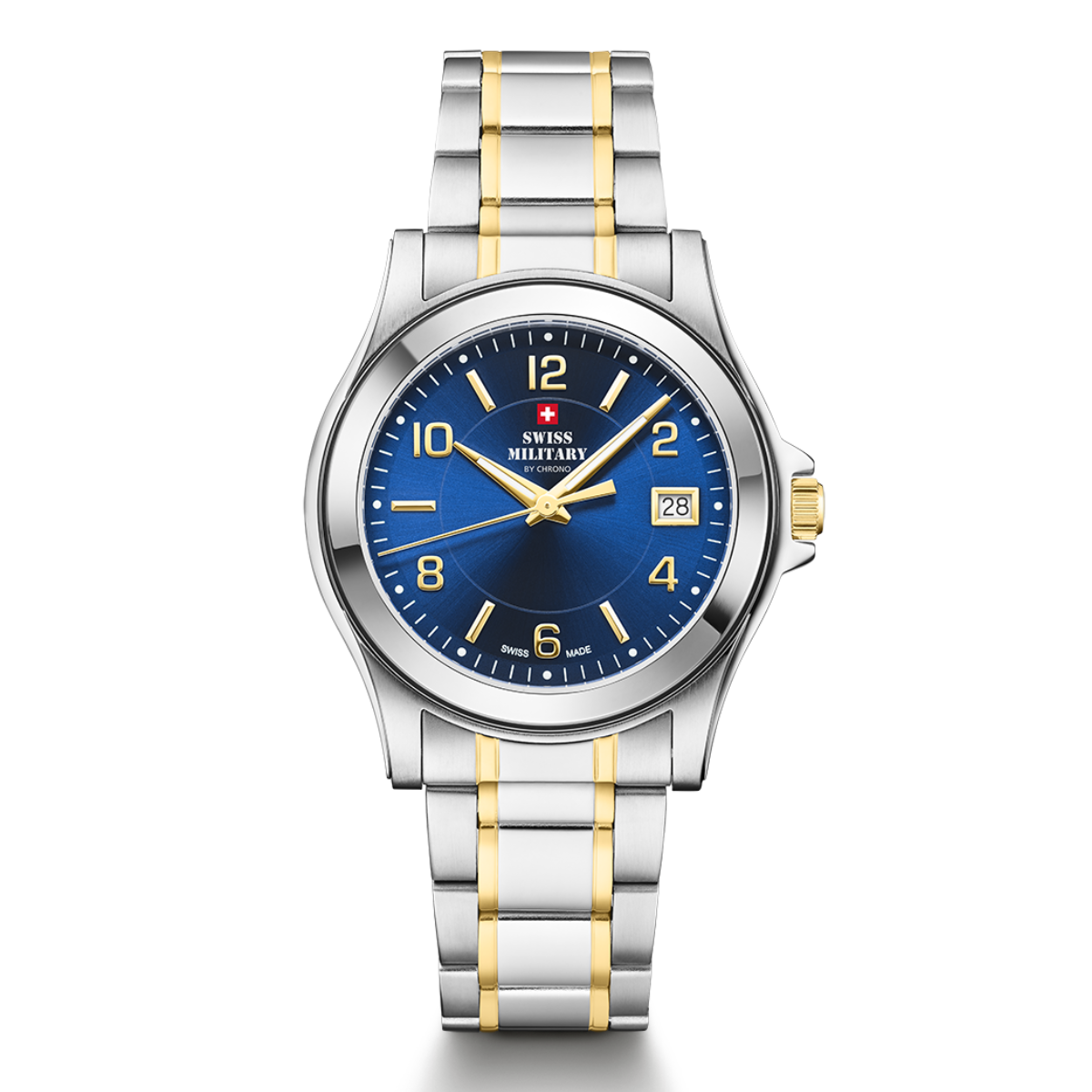 SWISS MILITARY Men's Watch SM34002.27 Swiss Made Luxury Watch, Yellow Gold Fashion Watch Blue Dial Sports Watch Accurate Quartz Movement.