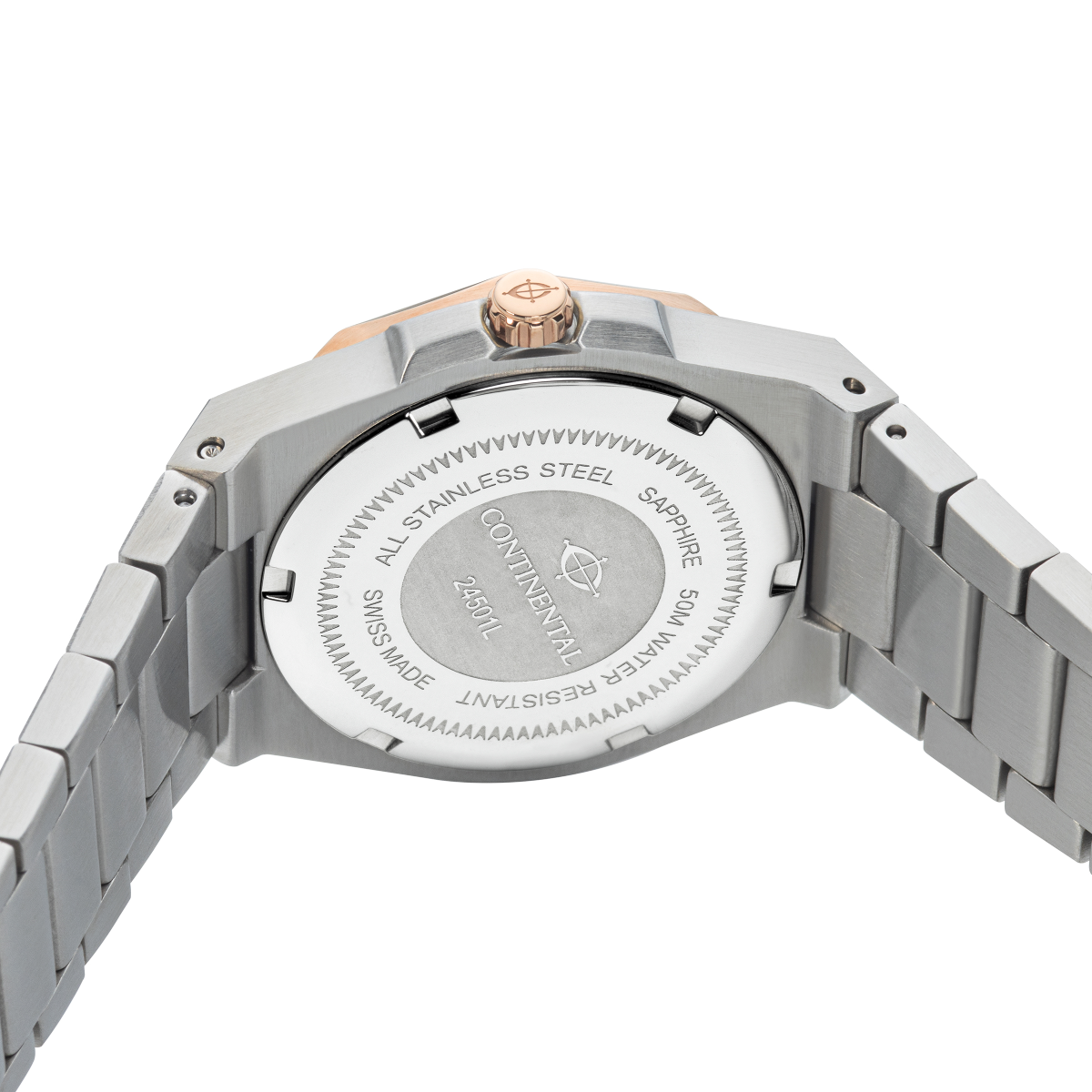 CONTINENTAL Ladies Silver Dial Two Tone Rose Gold Stainless Steel Bracelet Dress Watch 24501.LD815130