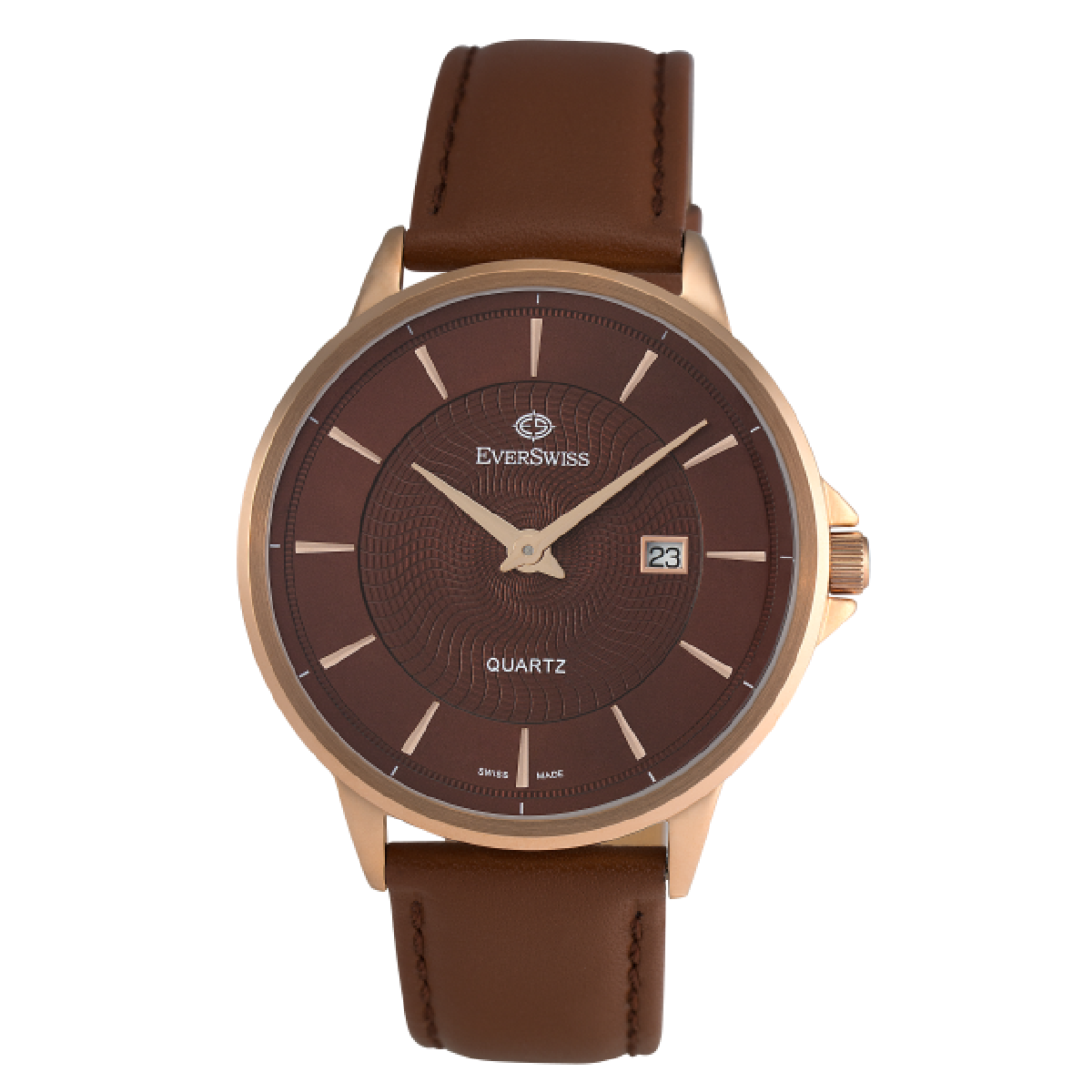 EVERSWISS Dress Watch 9746-GLRBR Swiss Made Men's Watch Men's Fashion Watch Designer Watches For Men Gent's Watch Rose Gold Brown dial Brown Leather Strap