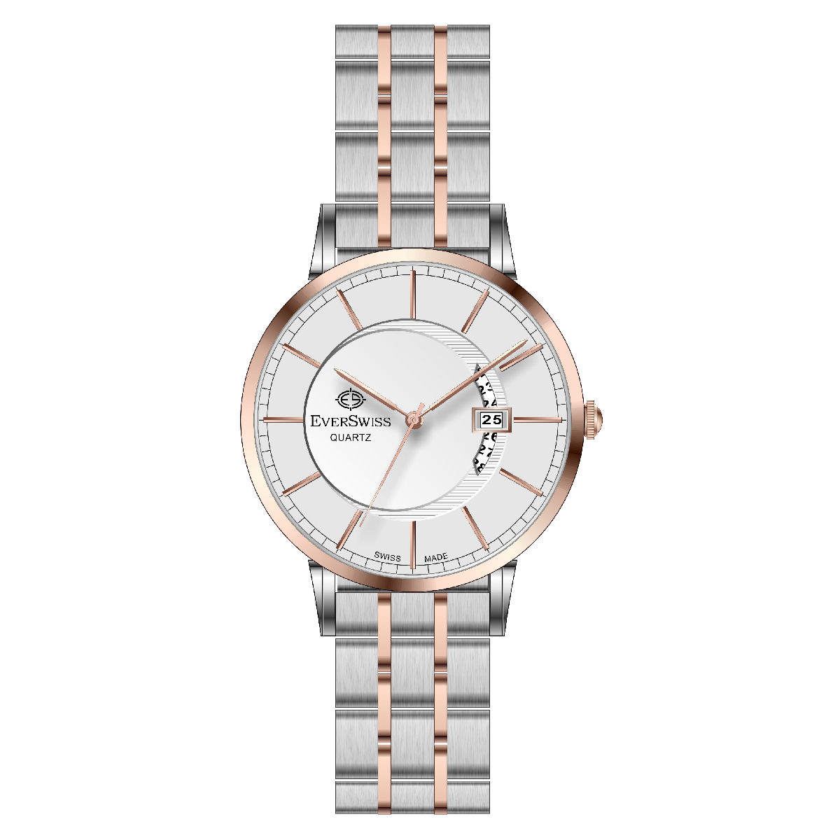 EVERSWISS Dress Watch 9749.GTRS Swiss Made Men's Watch Men's Fashion Watch Designer Watches For Men Gent's Watch Rose Gold PVD, White dial date window