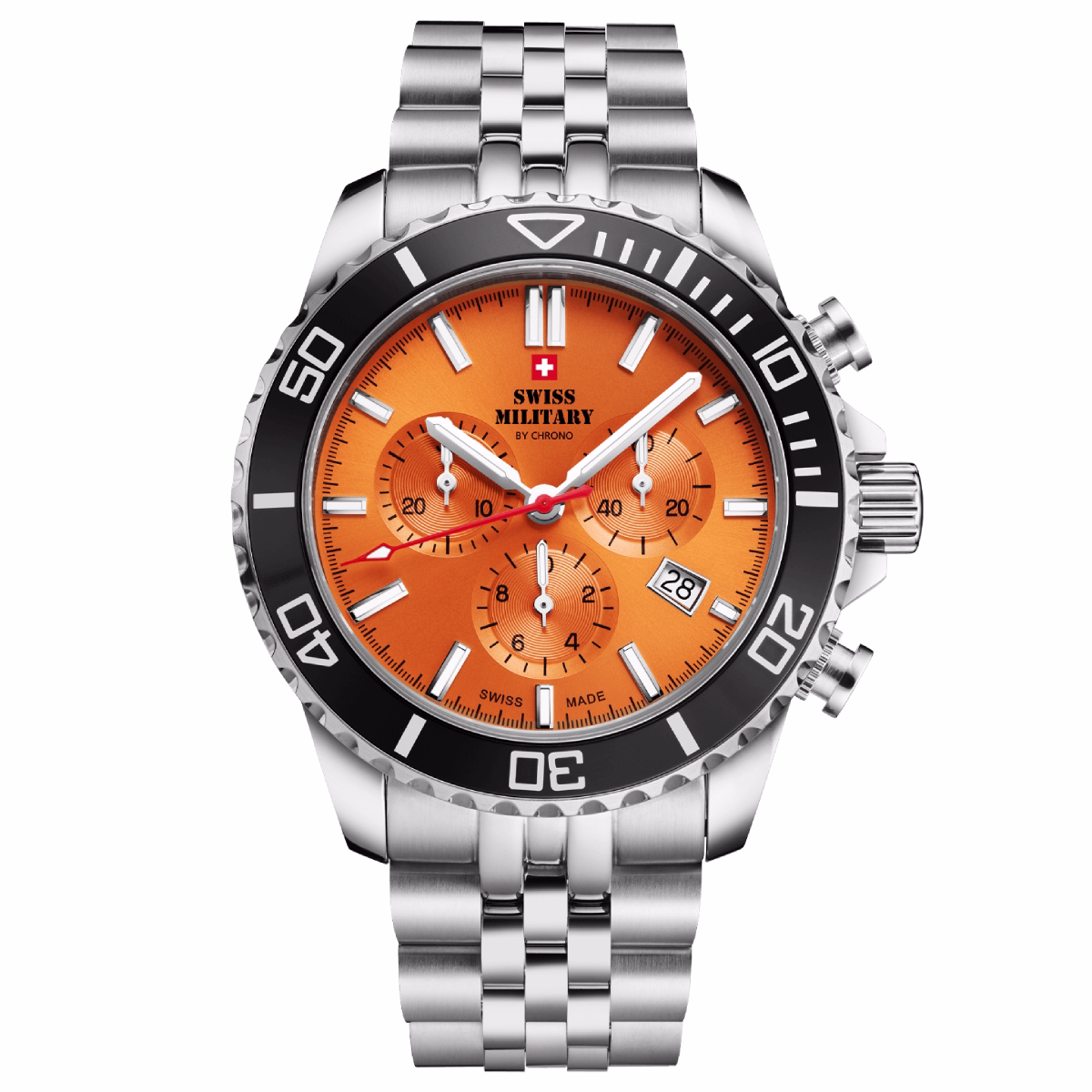 SWISS MILITARY Chronograph Watch SM34103.05 Swiss Made Luxury Watch, Men's Stainless Steel Watch, Orange Dial Sports Watch with an Accurate Quartz Movement