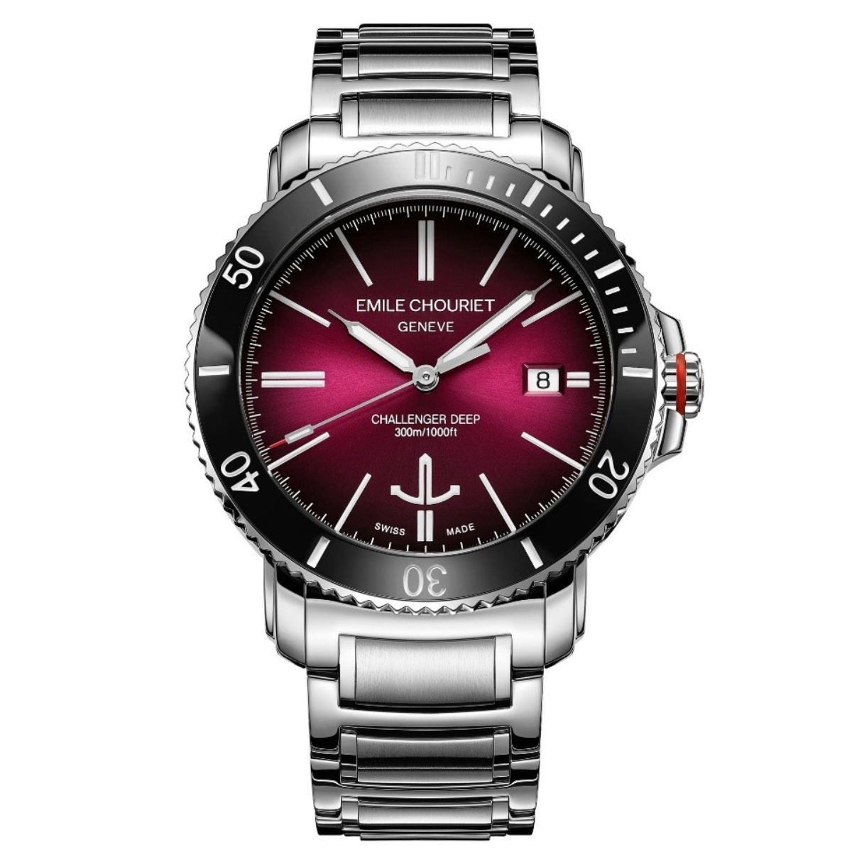 The EMILE CHOURIET Dive Watch 08.1169.G.6.AW.R8.6 Men’s Automatic Sports Watch Swiss Made Luxury Watch Men's Dive Watch Red Dial