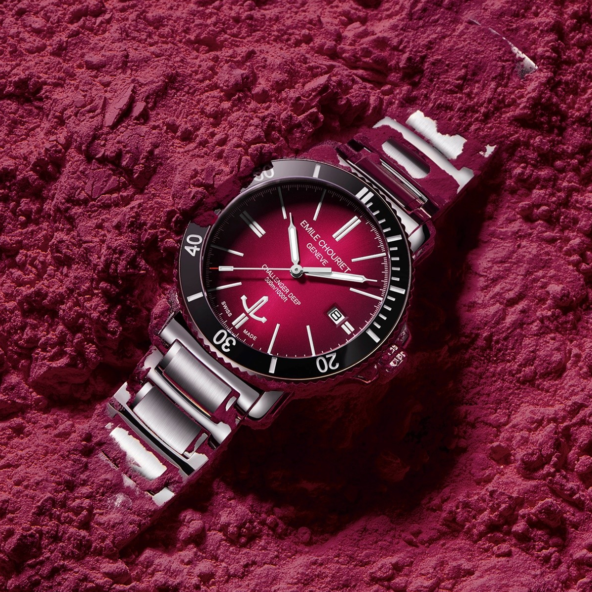 EMILE CHOURIET Challenger Deep Gent’s Red Dial Stainless Steel Bracelet Automatic Dive Watch 08.1169.G.6.AW.R8.6